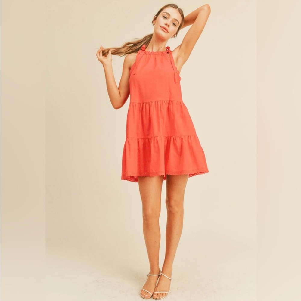 Pinkblush Lace Trim Tiered Dress